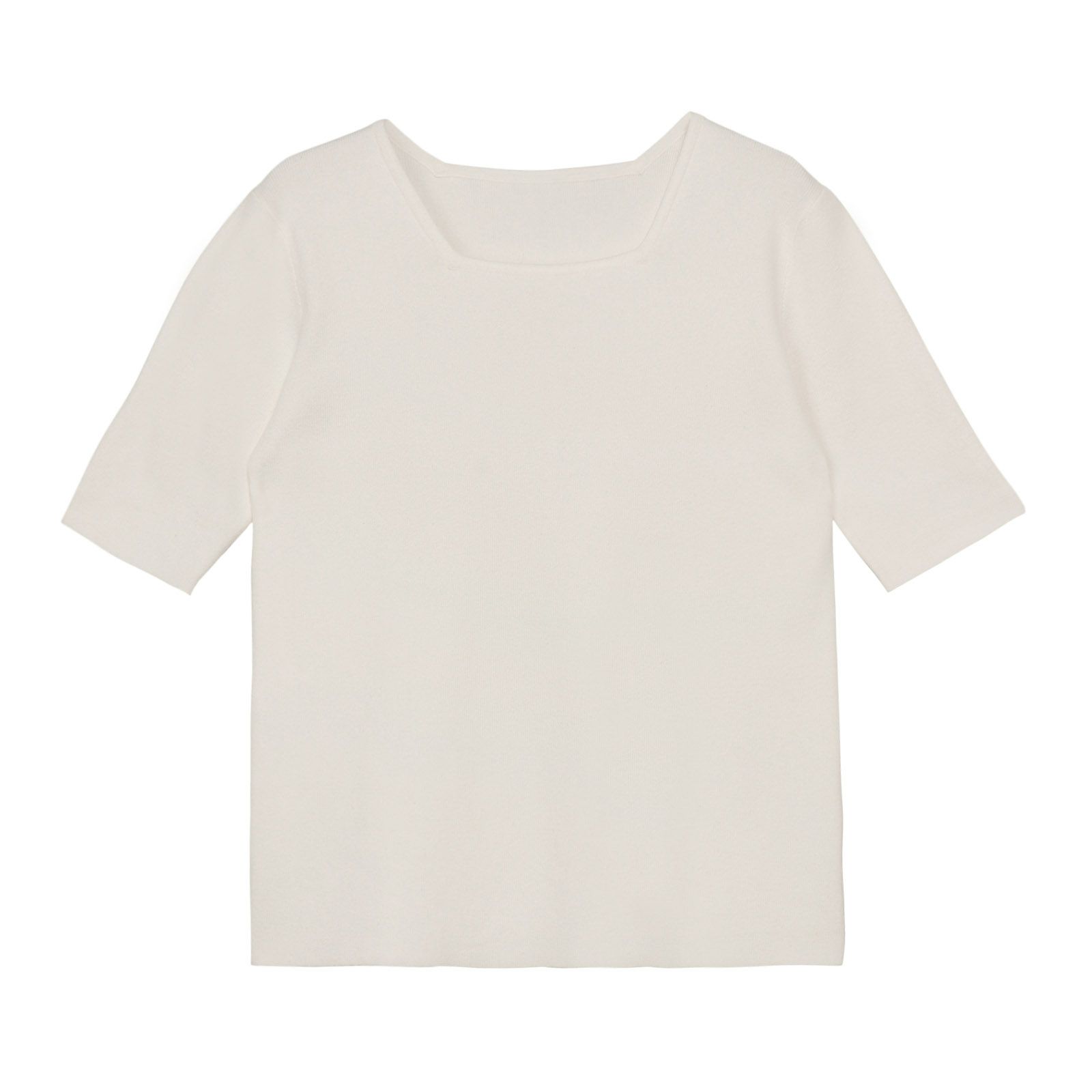 洗える５分袖スクエアニットプルオーバー