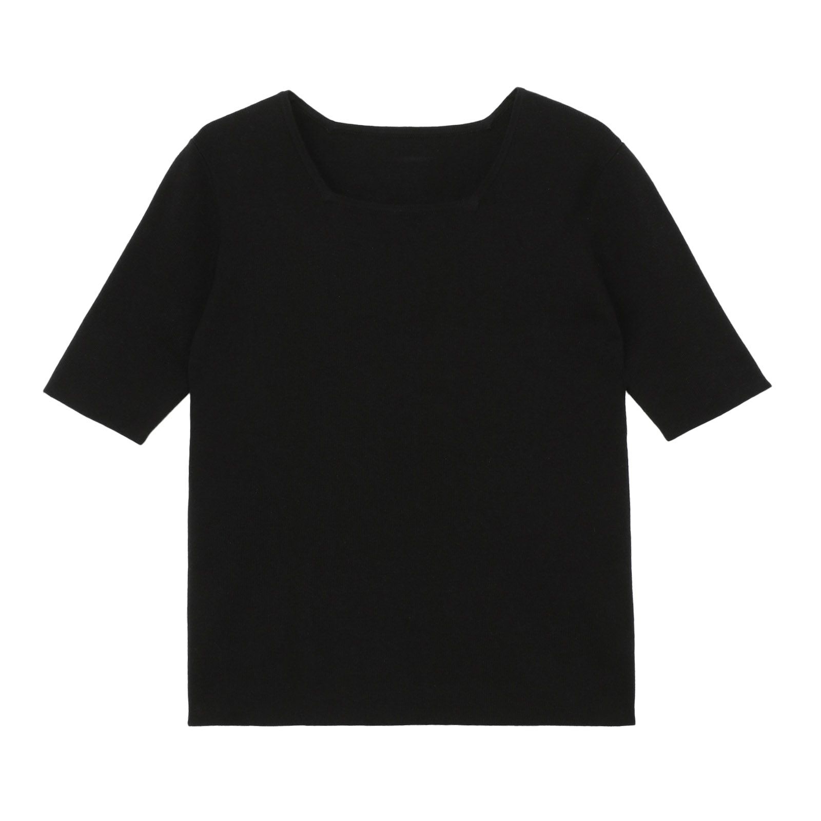 洗える５分袖スクエアニットプルオーバー