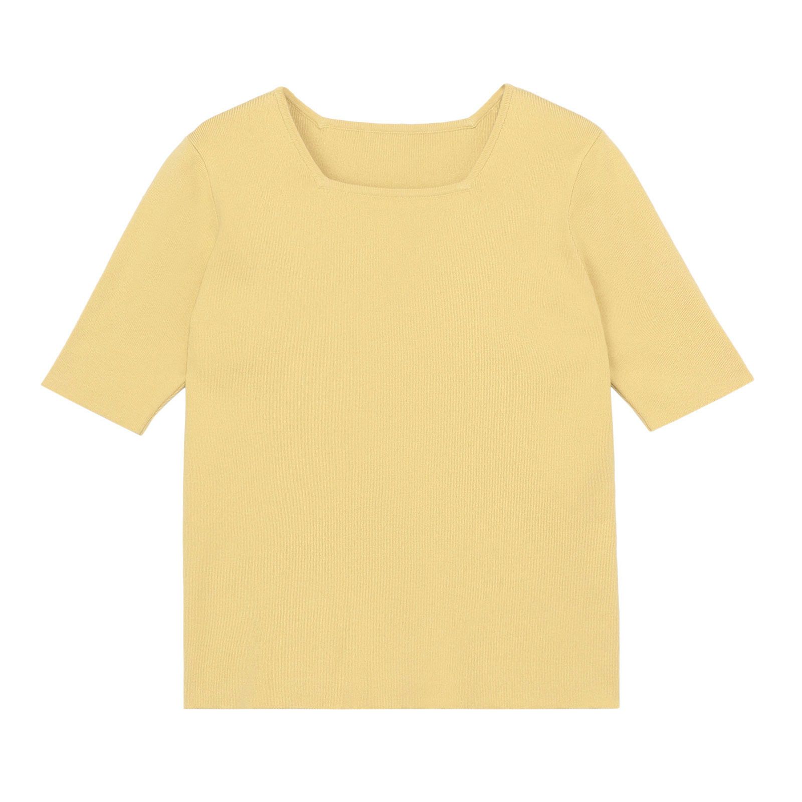 洗える５分袖スクエアニットプルオーバー