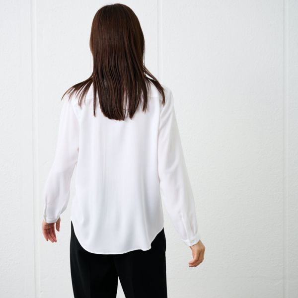 【オルスタ】イージーケアレーヨン混長袖ピンタックブラウス