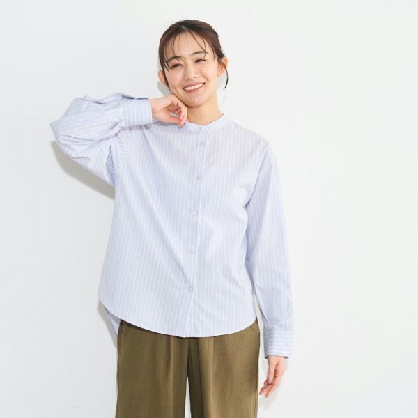 ラメストライプバンドカラーブラウス