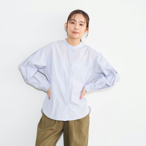 ラメストライプバンドカラーブラウス