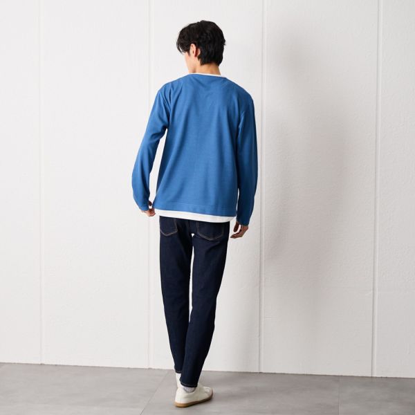 ワッフル　フェイクキーネック長袖Tシャツ