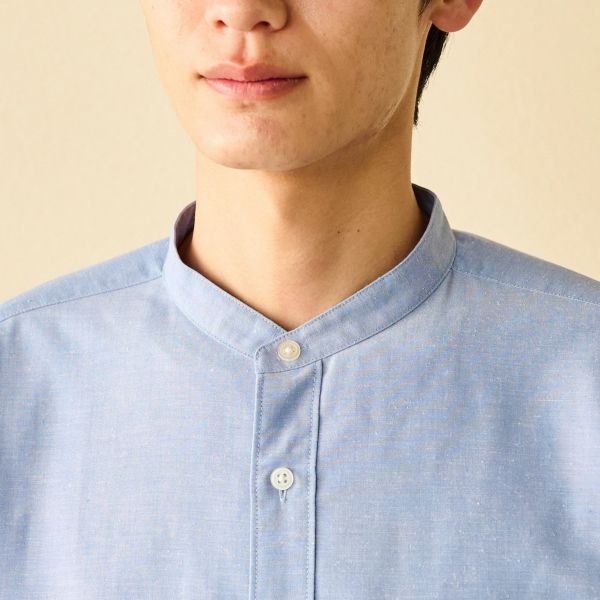 てまラク　麻入り無地長袖シャツ