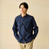 てまラク　麻入り無地長袖シャツ