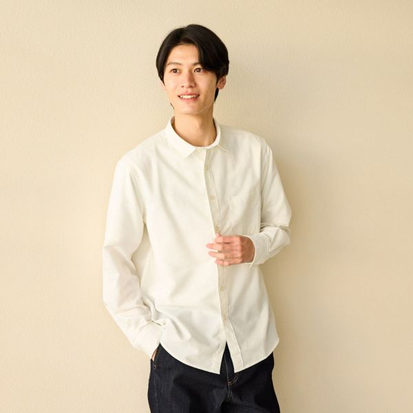 てまラク　麻入り無地長袖シャツ