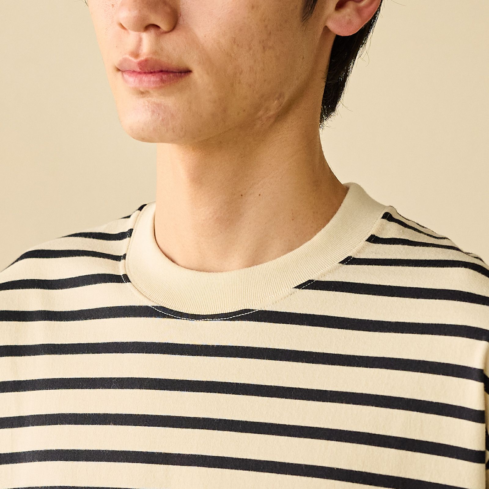 オーガニックコットン　太番手ボーダー長袖Ｔシャツ