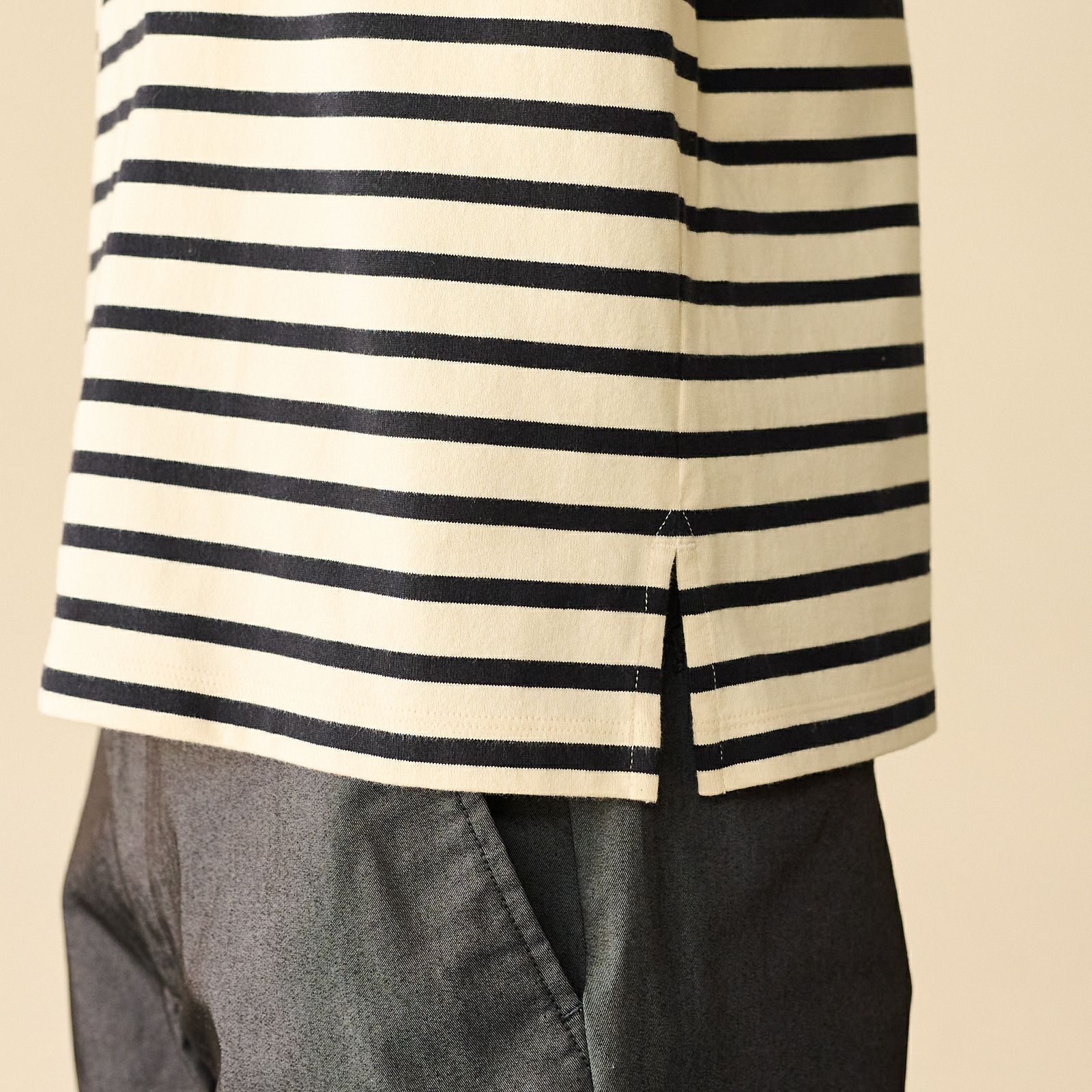 オーガニックコットン　太番手ボーダー長袖Ｔシャツ