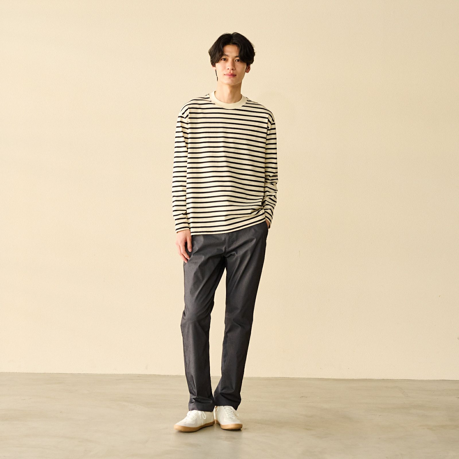 オーガニックコットン　太番手ボーダー長袖Ｔシャツ
