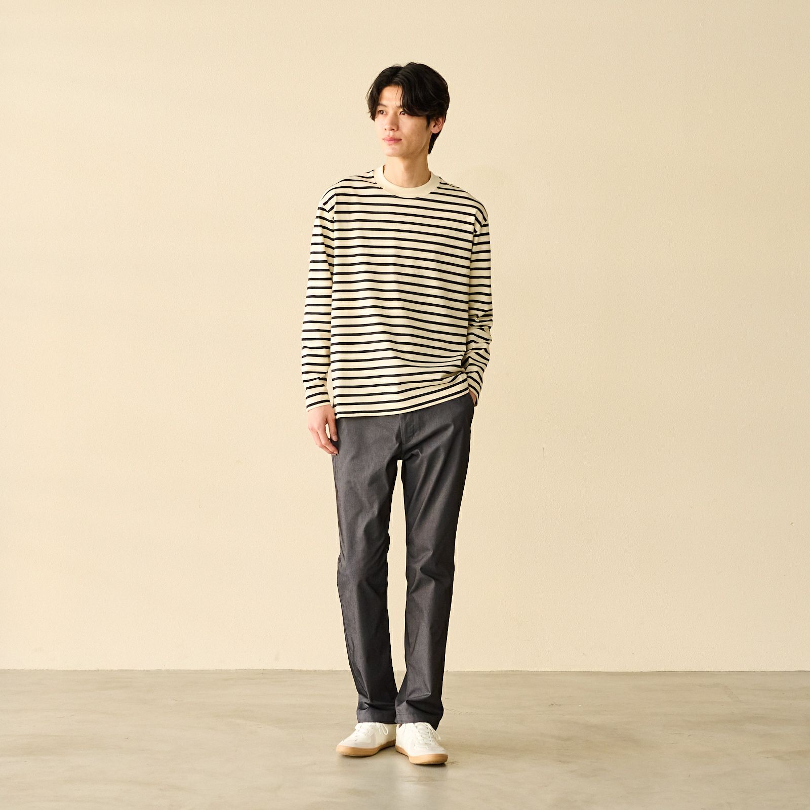 オーガニックコットン　太番手ボーダー長袖Ｔシャツ