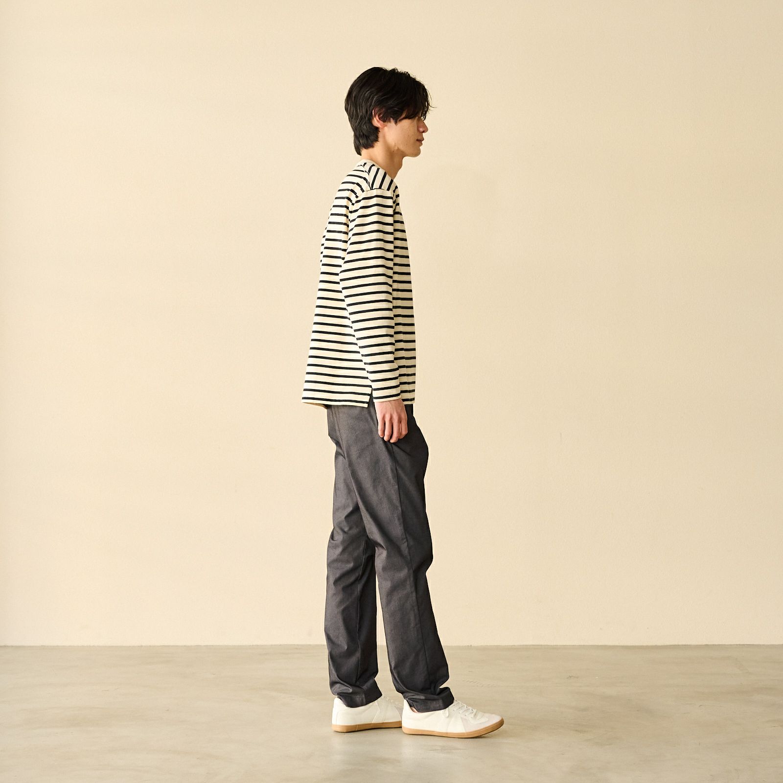 オーガニックコットン　太番手ボーダー長袖Ｔシャツ