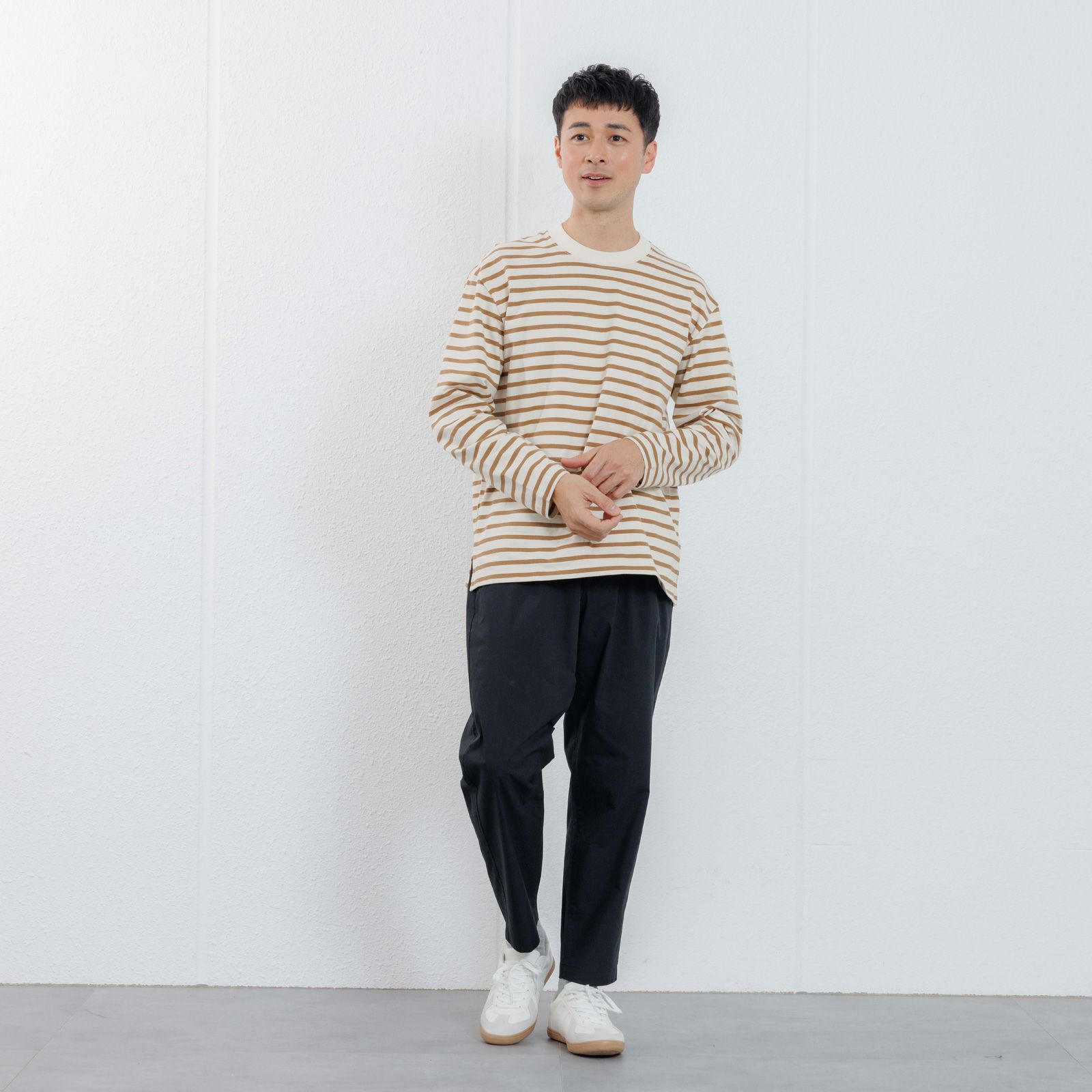 オーガニックコットン　太番手ボーダー長袖Ｔシャツ