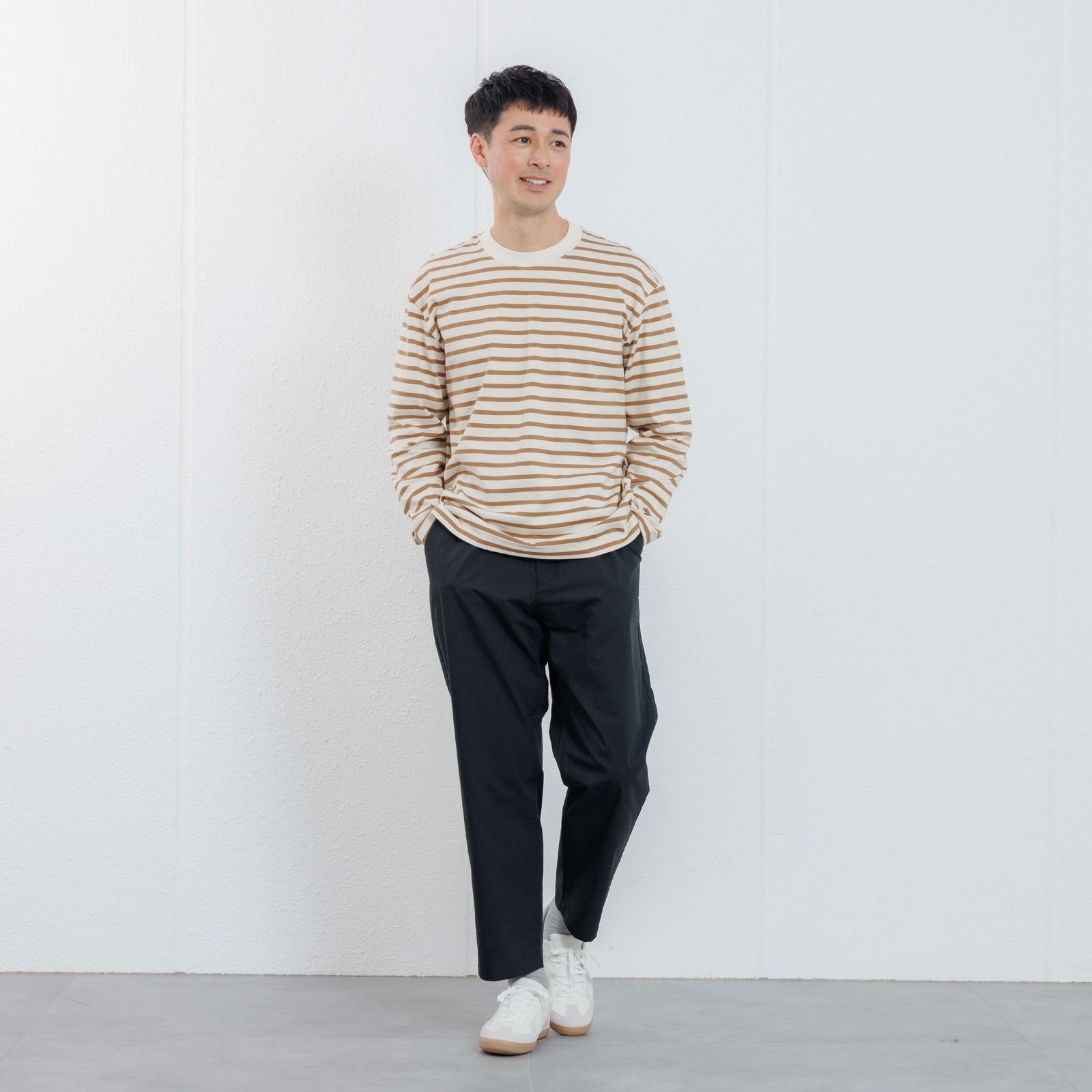 オーガニックコットン　太番手ボーダー長袖Ｔシャツ