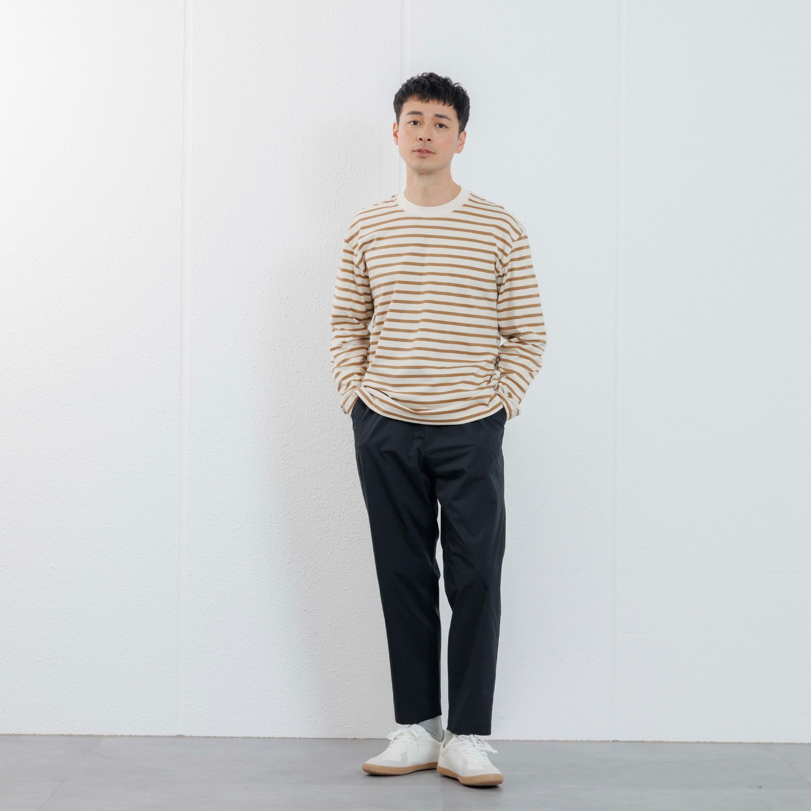 オーガニックコットン　太番手ボーダー長袖Ｔシャツ