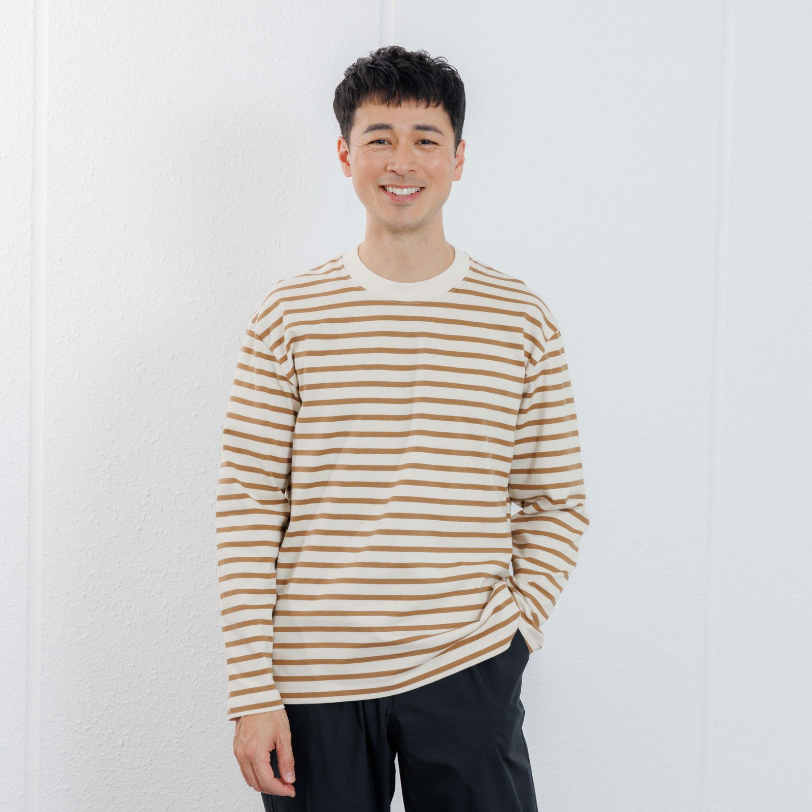 オーガニックコットン　太番手ボーダー長袖Ｔシャツ