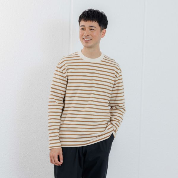 オーガニックコットン　太番手ボーダー長袖Ｔシャツ