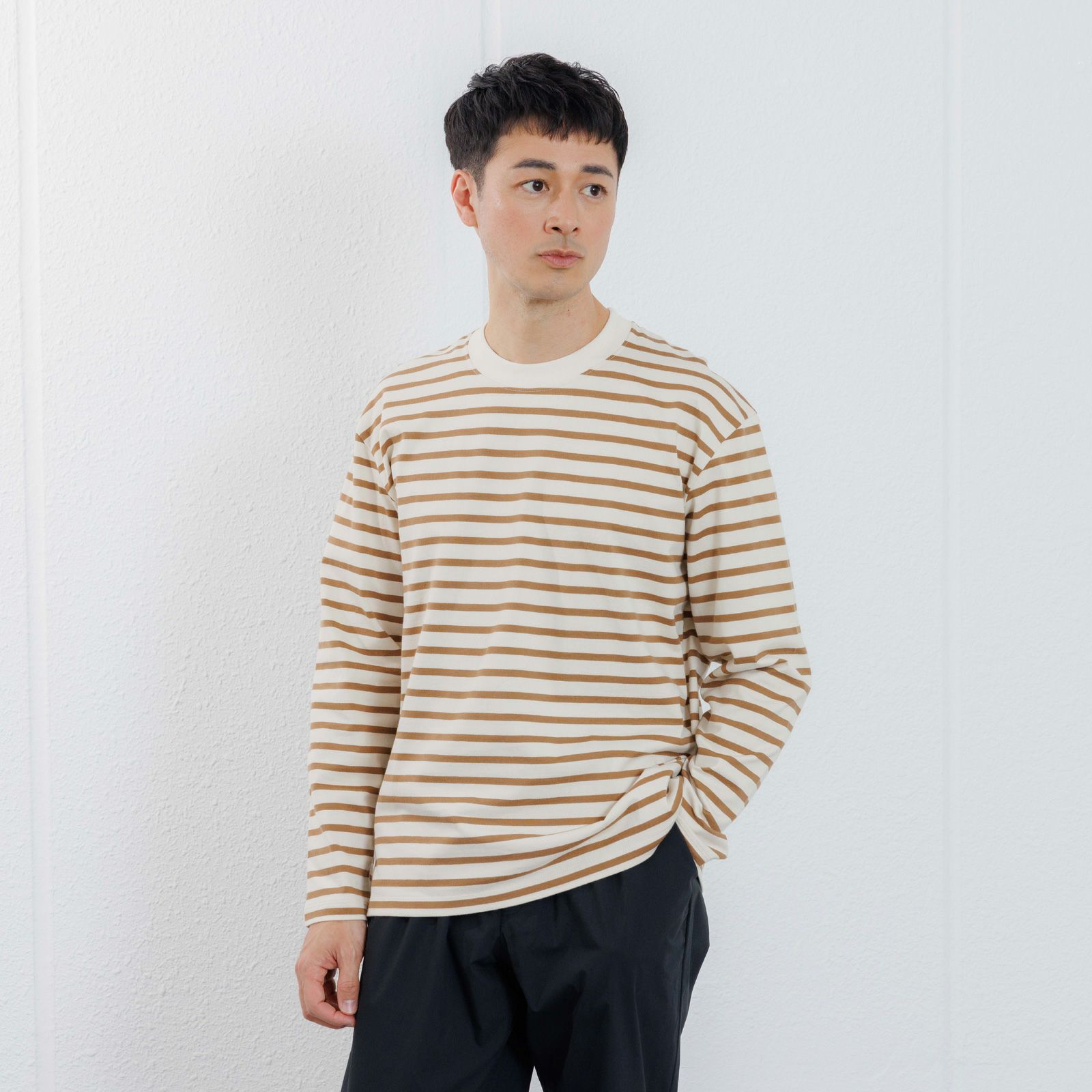 オーガニックコットン　太番手ボーダー長袖Ｔシャツ