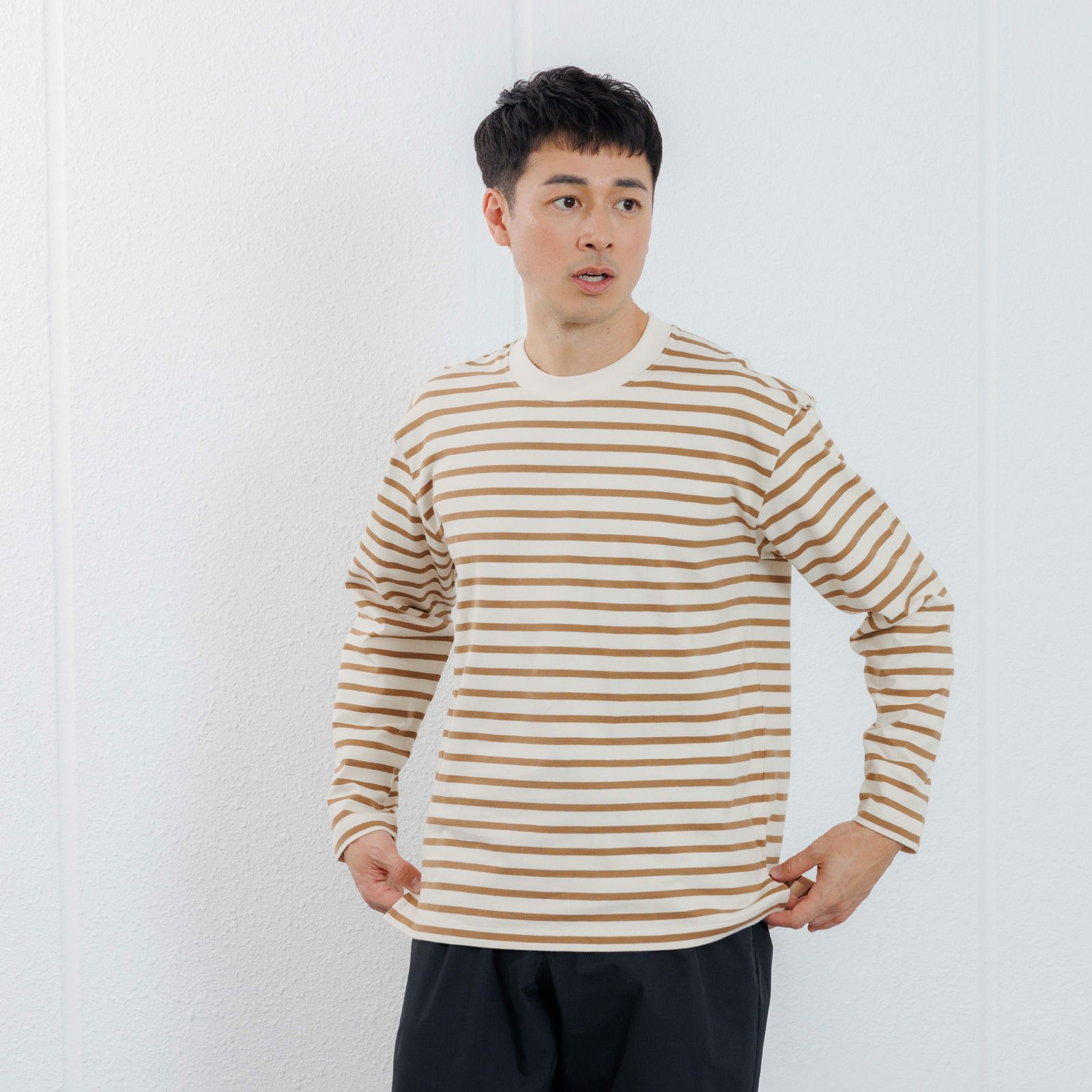 オーガニックコットン　太番手ボーダー長袖Ｔシャツ