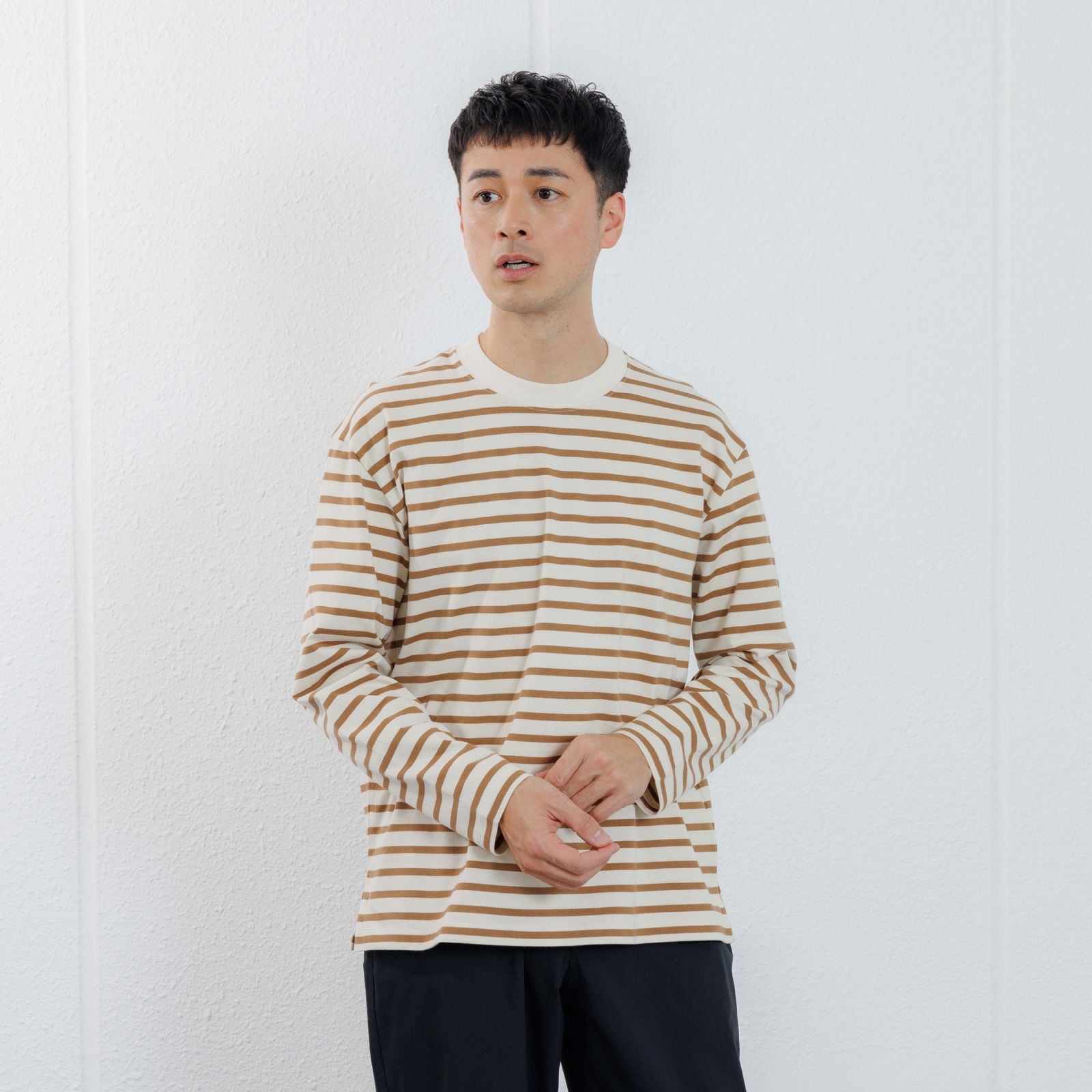 オーガニックコットン　太番手ボーダー長袖Ｔシャツ