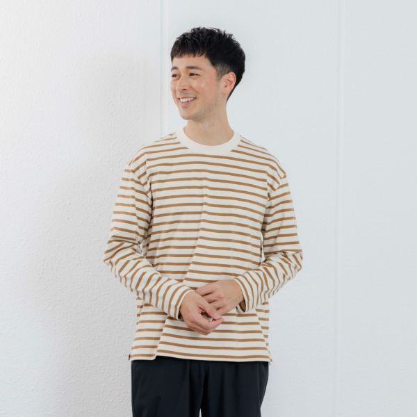 オーガニックコットン　太番手ボーダー長袖Ｔシャツ