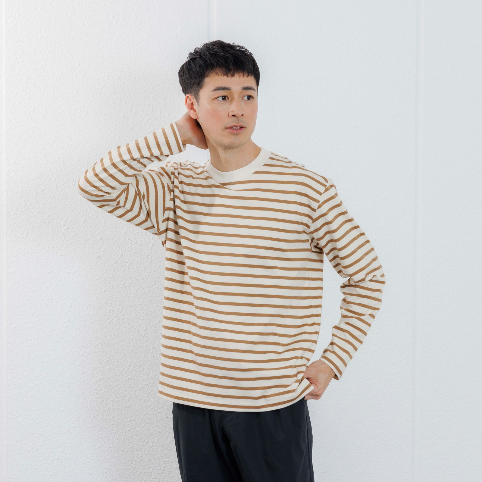 オーガニックコットン　太番手ボーダー長袖Ｔシャツ