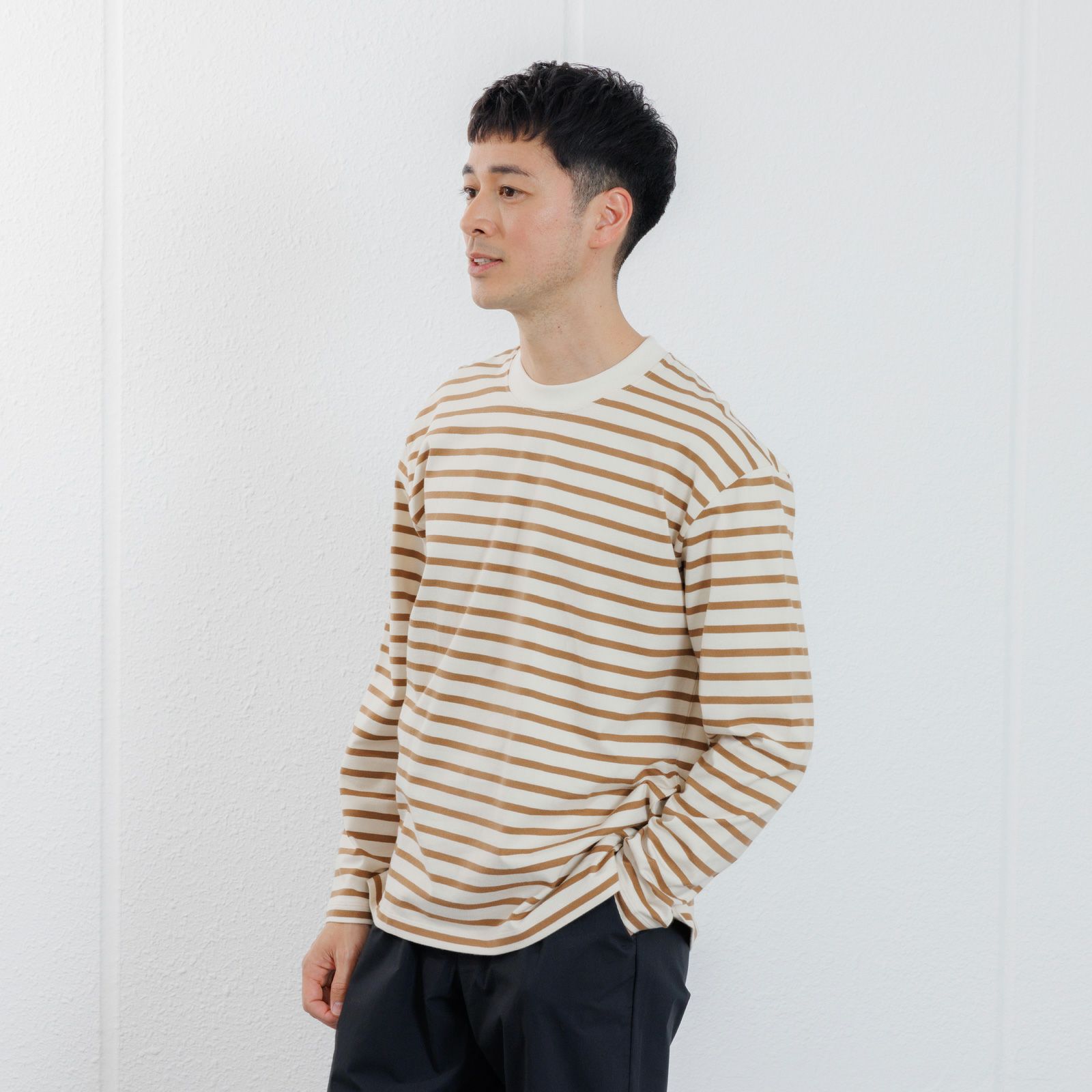 オーガニックコットン　太番手ボーダー長袖Ｔシャツ