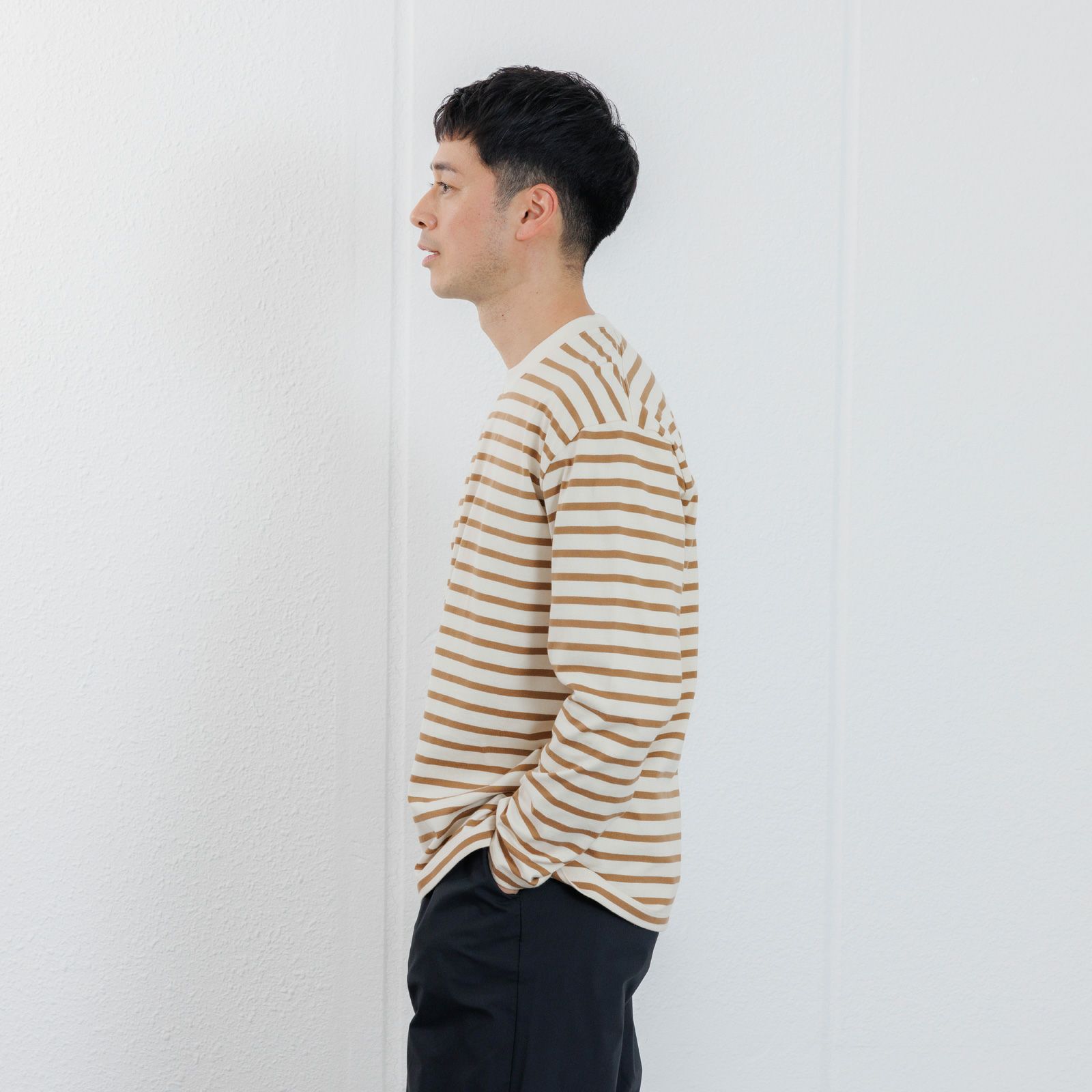 オーガニックコットン　太番手ボーダー長袖Ｔシャツ