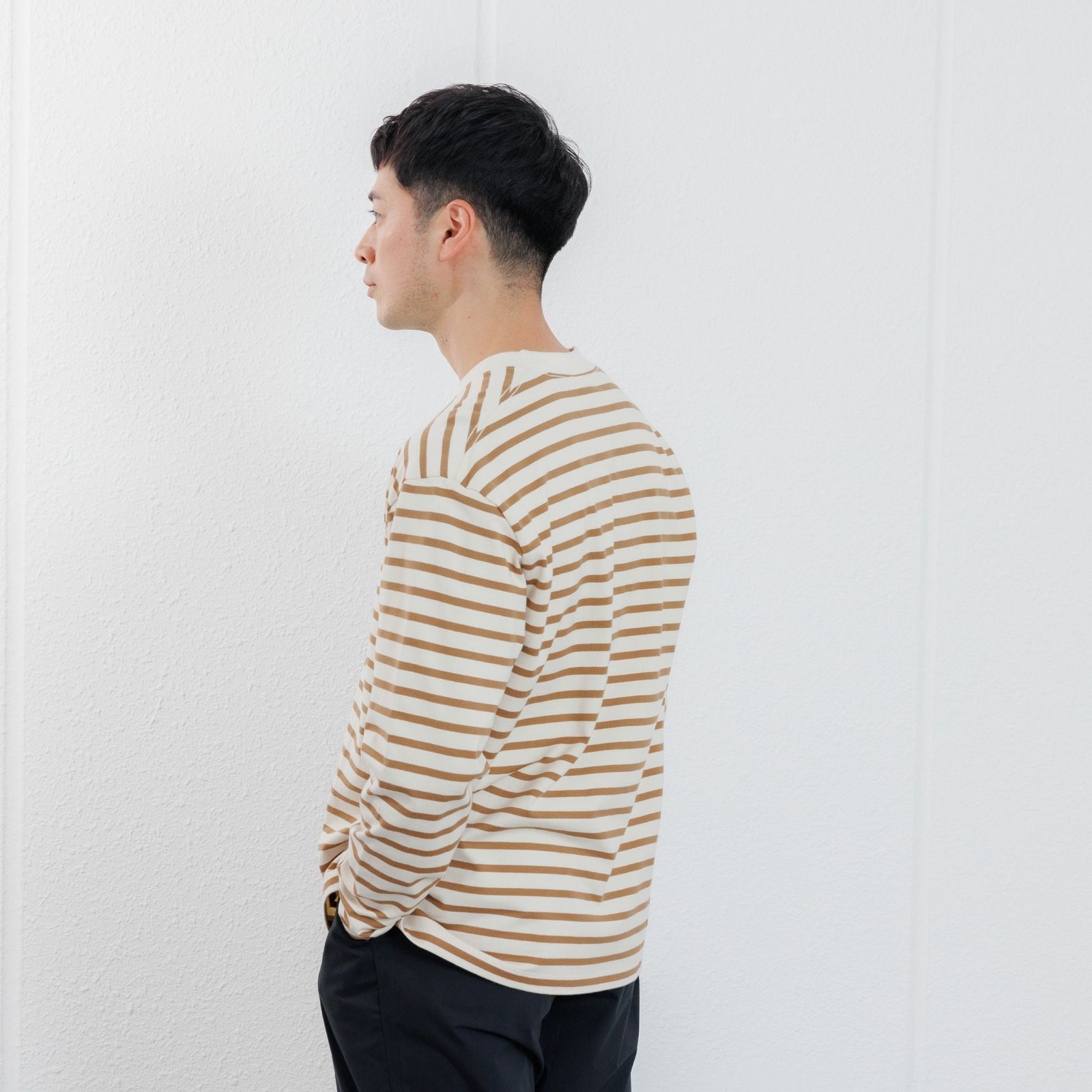 オーガニックコットン　太番手ボーダー長袖Ｔシャツ
