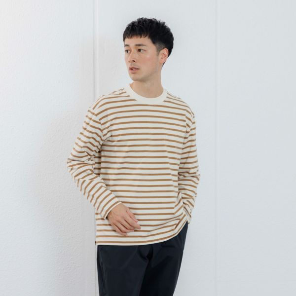 オーガニックコットン　太番手ボーダー長袖Ｔシャツ