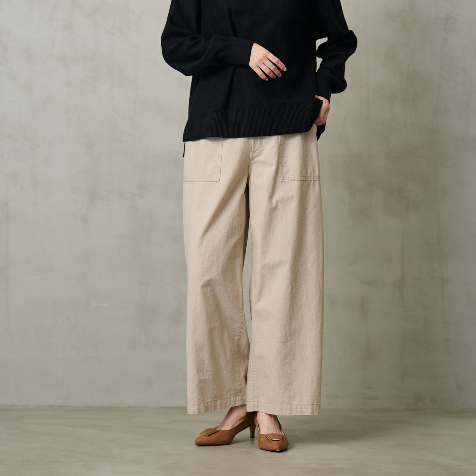 ダンガリー　ベイカーワイドパンツ