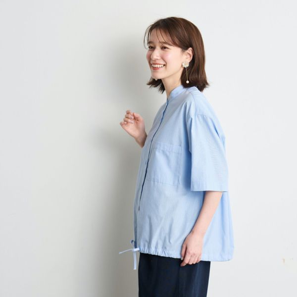 てまラク綿混５分袖ドロストブラウス