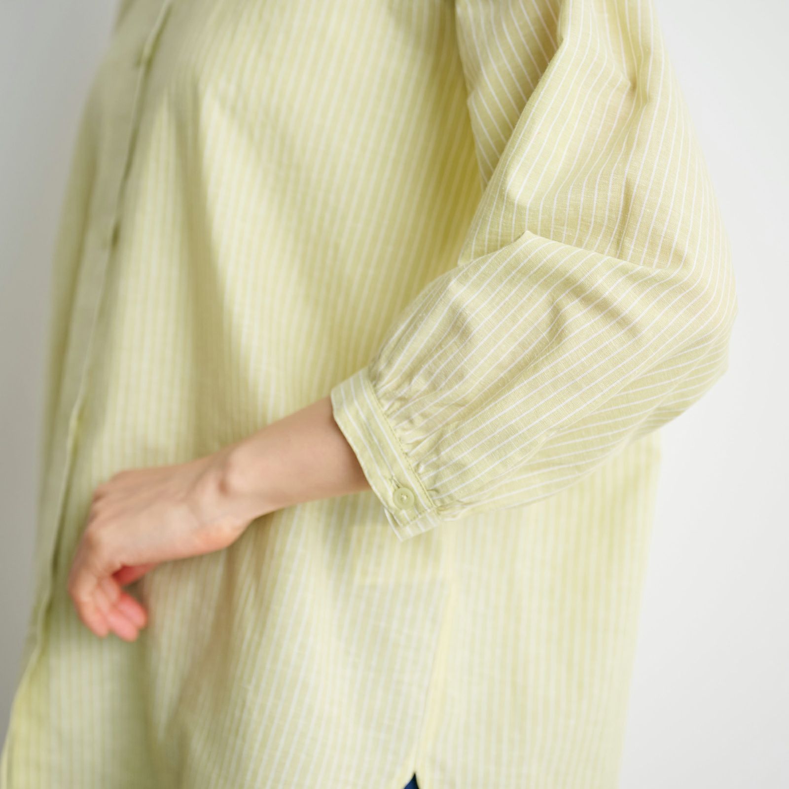 てまラク　綿麻７分袖スタンドブラウス