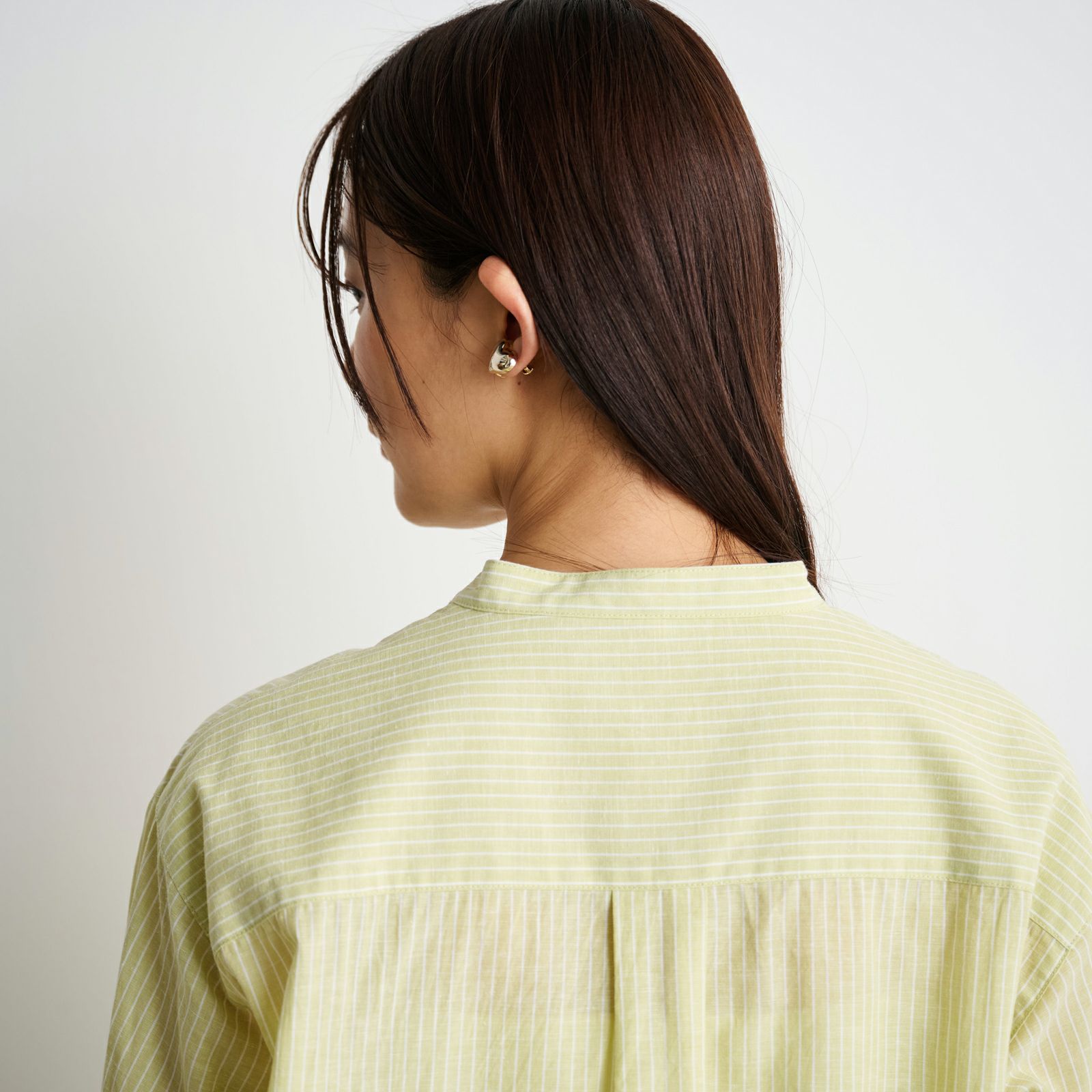 てまラク　綿麻７分袖スタンドブラウス