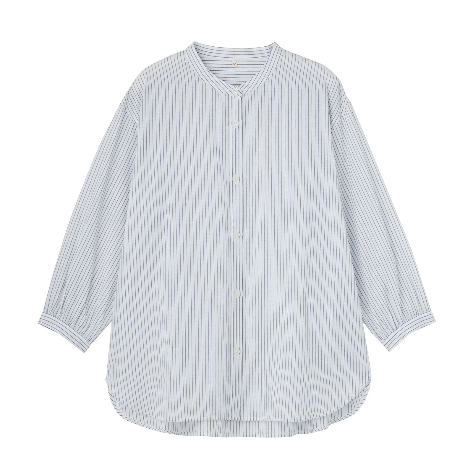 てまラク　綿麻７分袖スタンドブラウス