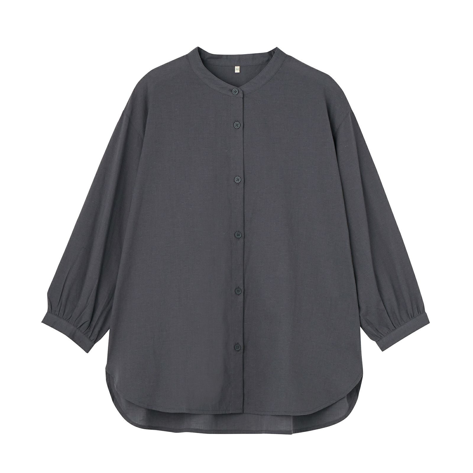 てまラク　綿麻７分袖スタンドブラウス