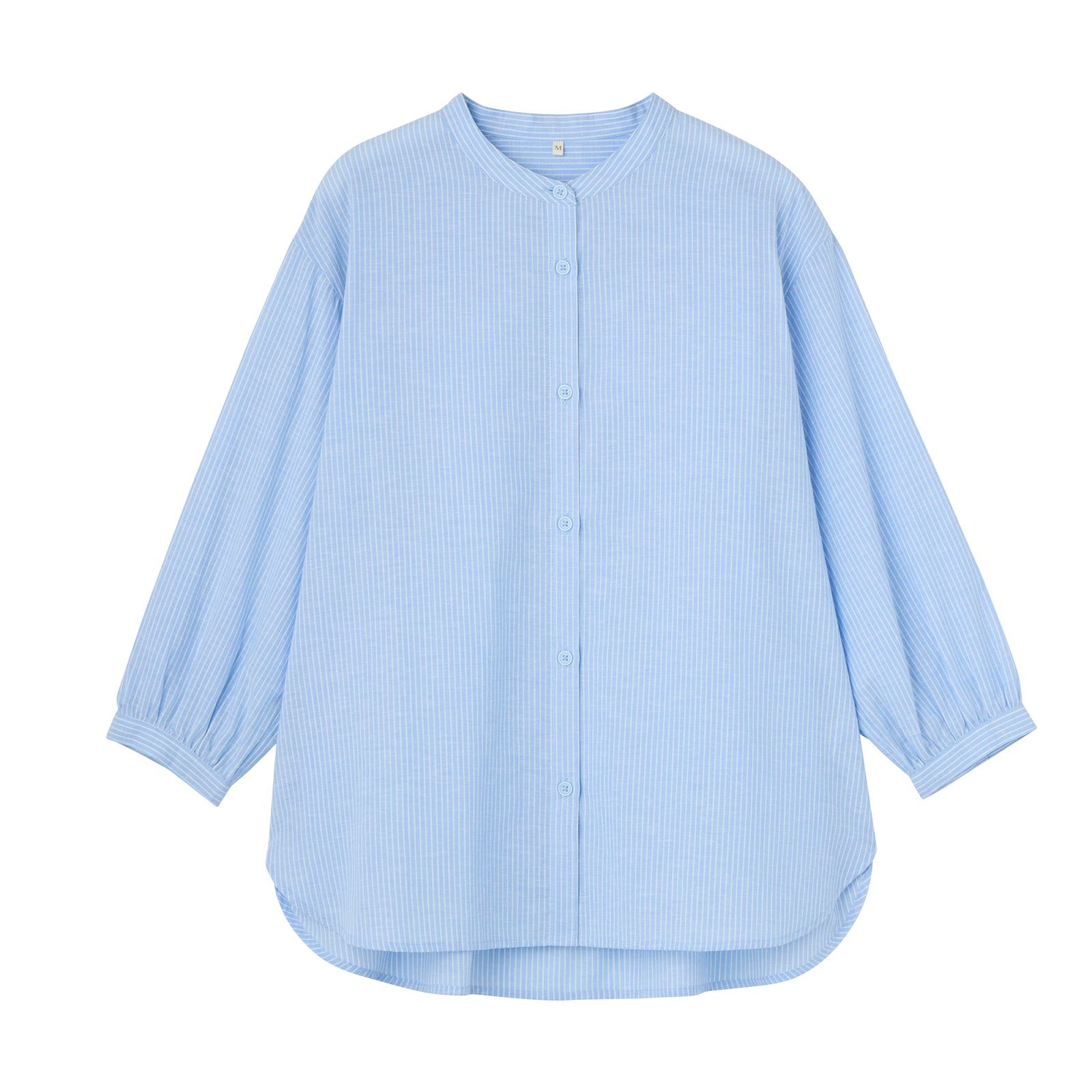 てまラク　綿麻７分袖スタンドブラウス