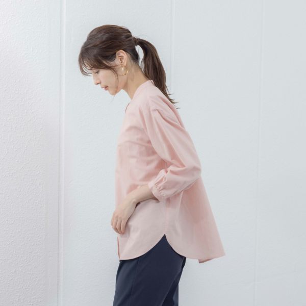 てまラク　綿麻７分袖スタンドブラウス