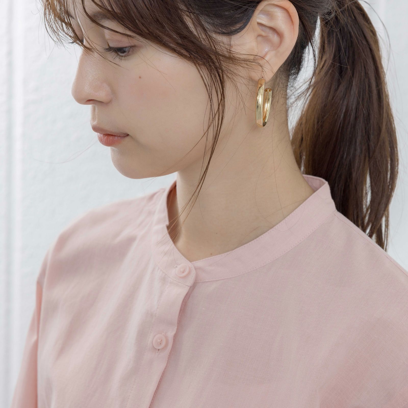 てまラク　綿麻７分袖スタンドブラウス