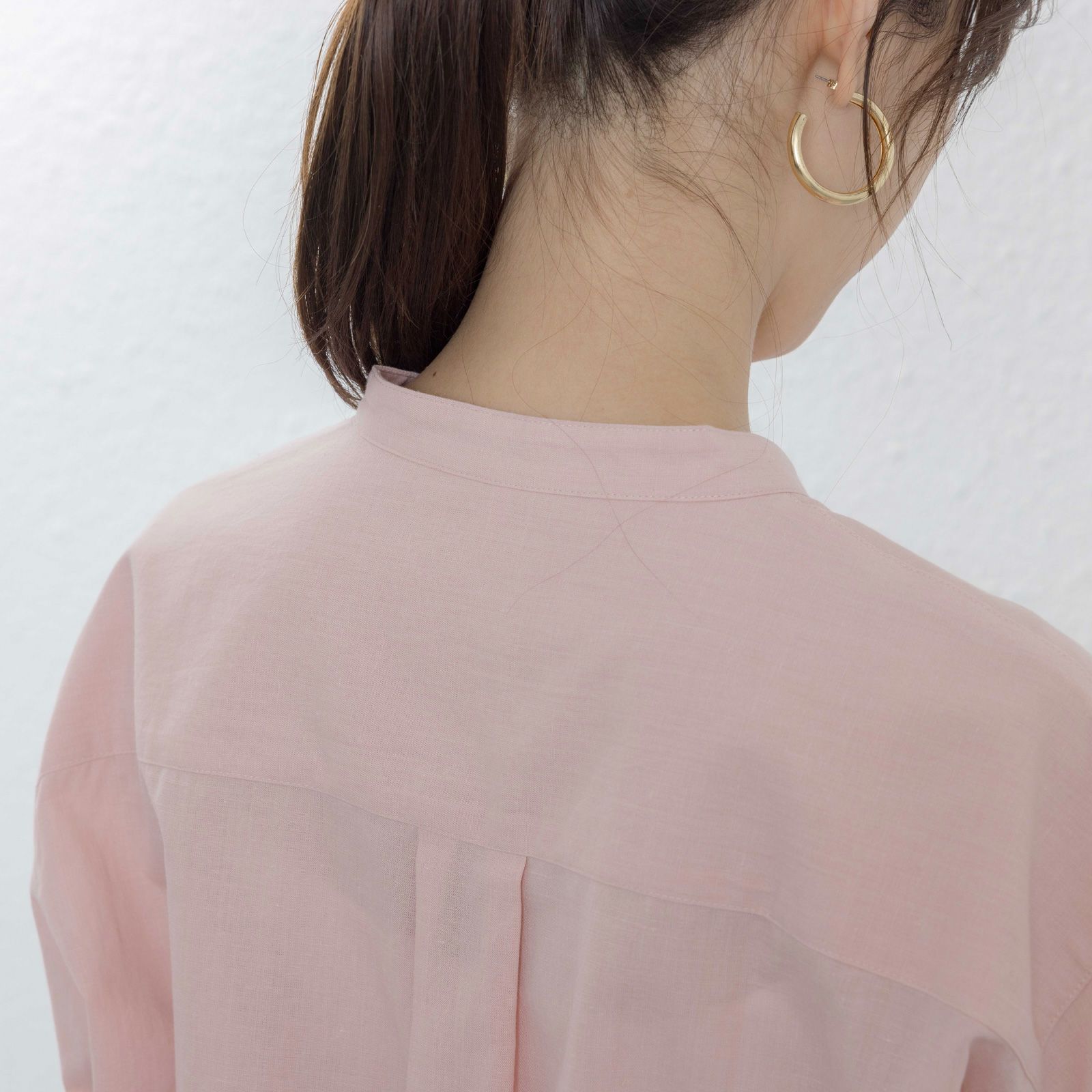 てまラク　綿麻７分袖スタンドブラウス