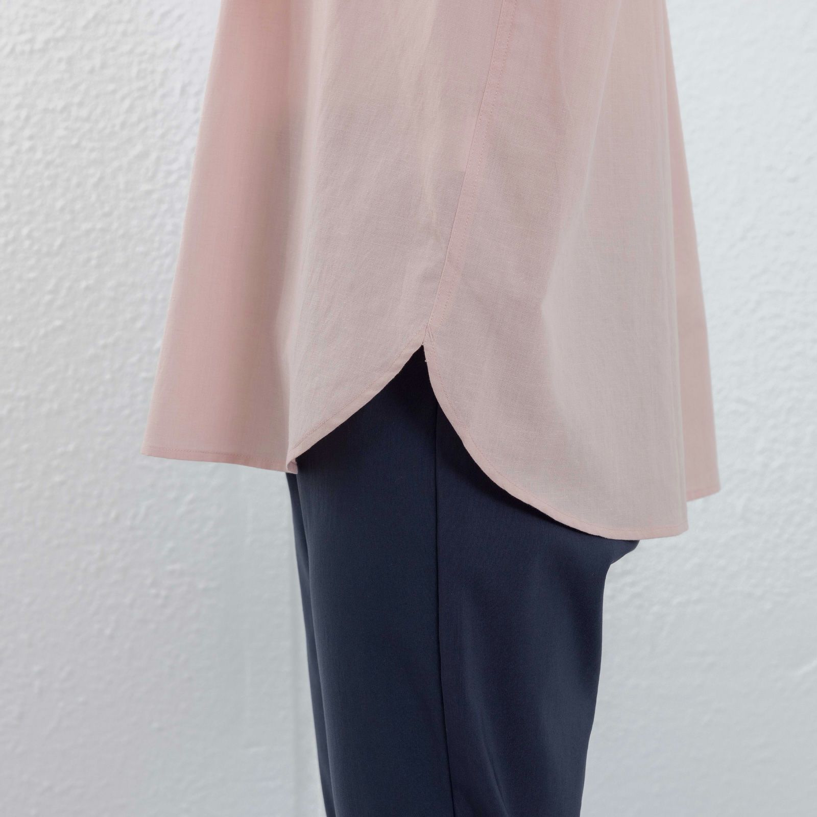 てまラク　綿麻７分袖スタンドブラウス