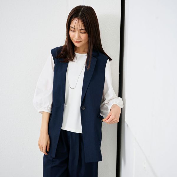 SALTPLUS JAPAN ソルトプラスジャパン　ジレ　ミドルジレ PLST(プラステ)公式 | コットンブレンドノーカラーミドルジレ
