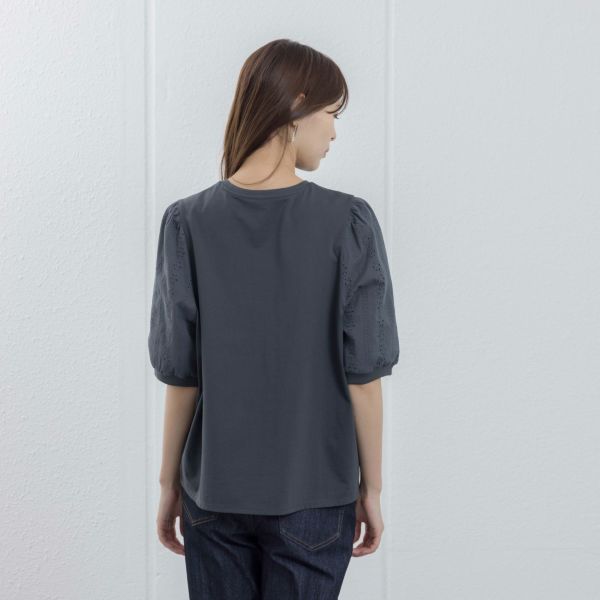 シルキーコットン　ひんやり抗菌防臭　レース５分袖Tシャツ