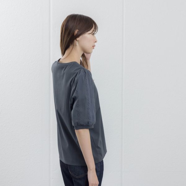 シルキーコットン　ひんやり抗菌防臭　レース５分袖Tシャツ