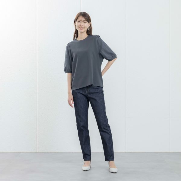 シルキーコットン　ひんやり抗菌防臭　レース５分袖Tシャツ