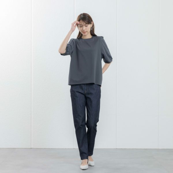 シルキーコットン　ひんやり抗菌防臭　レース５分袖Tシャツ
