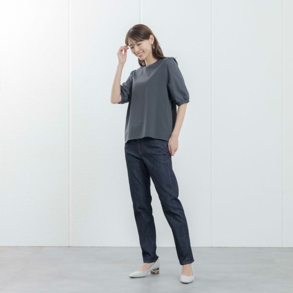 シルキーコットン　ひんやり抗菌防臭　レース５分袖Tシャツ