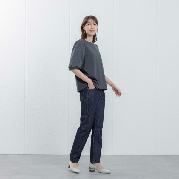 シルキーコットン　ひんやり抗菌防臭　レース５分袖Tシャツ