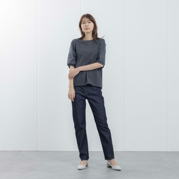 シルキーコットン　ひんやり抗菌防臭　レース５分袖Tシャツ