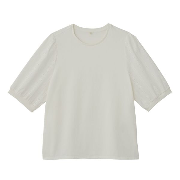 シルキーコットン　ひんやり抗菌防臭　レース５分袖Tシャツ