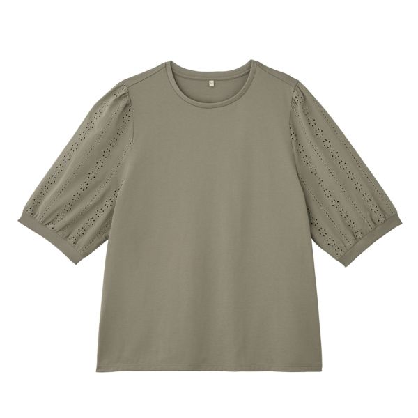 シルキーコットン　ひんやり抗菌防臭　レース５分袖Tシャツ